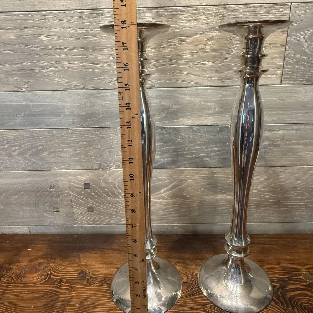 Pottery Barn Silver Plated Candlestick Holders Pair Large Pillar Taper Decor